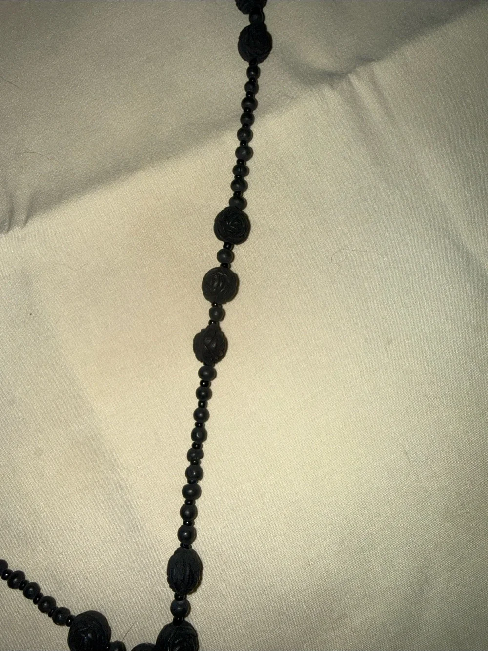 Victorian Black Faceted Bead Long Tassel Statement Necklace